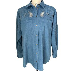 Sezane Naora Shirt Button Down Blue Denim Size 34 US 2